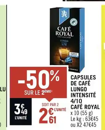 Spar CAFÉ ROYAL CAPSULES DE CAFÉ LUNGO INTENSITÉ 4/10 offre