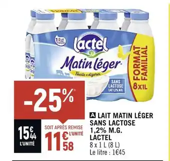LACTEL LAIT MATIN LÉGER SANS LACTOSE 1,2% M.G