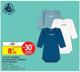Intermarché PETIT BATEAU LOT DE 3 BODIES US MANCHES LONGUES offre