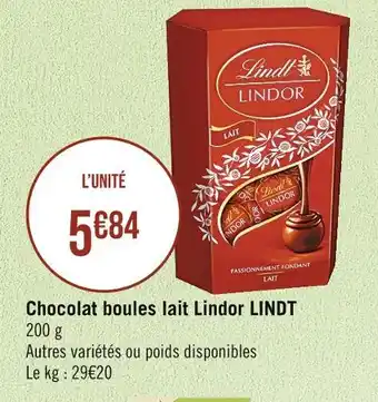 Casino Supermarchés LINDT Chocolat boules lait Lindor offre
