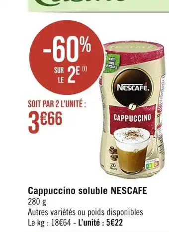 Casino Supermarchés NESCAFE Cappuccino soluble offre