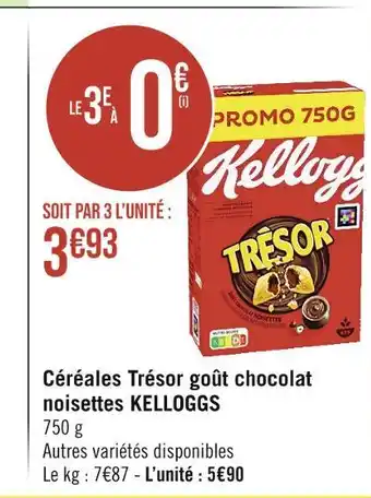 Casino Supermarchés KELLOGGS Céréales Trésor goût chocolat noisettes offre