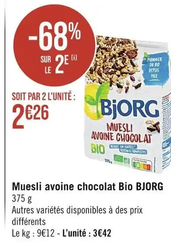 Casino Supermarchés BJORG Muesli avoine chocolat Bio offre