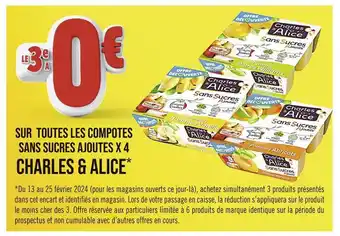 CHARLES & ALICE LE 3E À 0€ SUR TOUTES LES COMPOTES SANS SUCRES AJOUTES X 4 CHARLES & ALICE