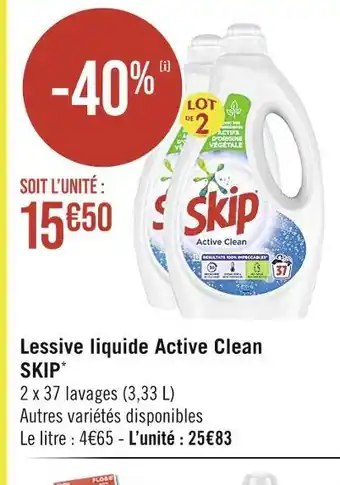 Casino Supermarchés SKIP Lessive liquide Active Clean offre