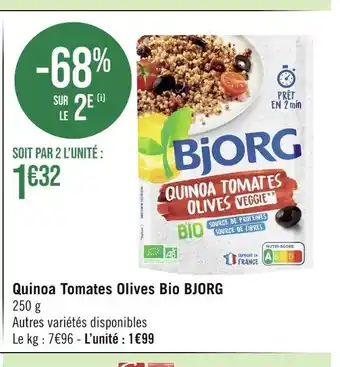 Géant Casino BJORG Quinoa Tomates Olives Bio offre