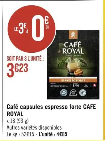 Géant Casino CAFE ROYAL Café capsules espresso forte offre