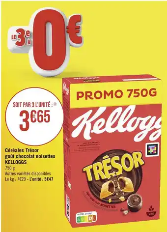Géant Casino KELLOGGS Céréales Trésor goût chocolat noisettes offre