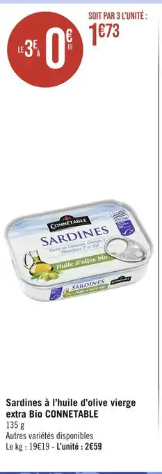 Géant Casino CONNETABLE Sardines à l’huile d’olive vierge extra Bio offre