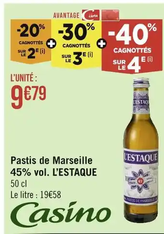 Géant Casino L’ESTAQUE Pastis de Marseille 45% vol offre