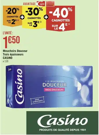 Géant Casino CASINO Mouchoirs Douceur Trois épaisseurs offre