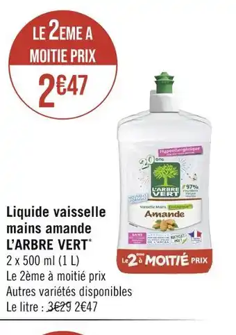 Géant Casino L’ARBRE VERT Liquide vaisselle mains amande offre