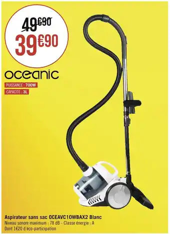 Géant Casino oceanic Aspirateur sans sac OCEAVC10WBAX2 Blanc offre