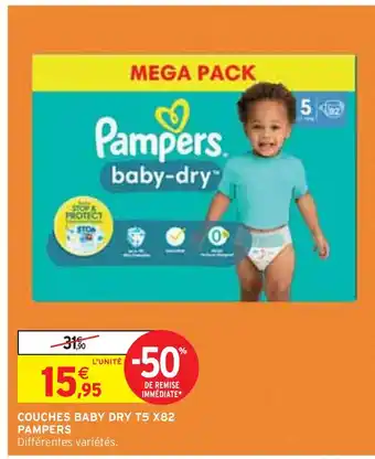 Intermarché PAMPERS COUCHES BABY DRY T5 X82 offre