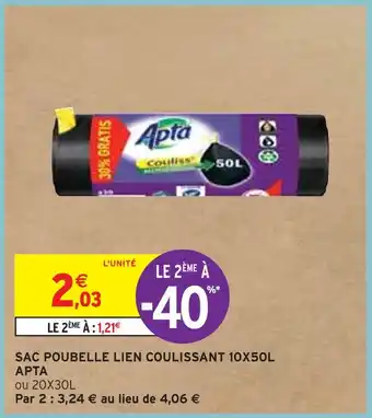 Intermarché APTA SAC POUBELLE LIEN COULISSANT 10X50L offre