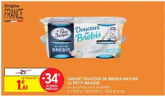 Intermarché LE PETIT BASQUE YAOURT DOUCEUR DE BREBIS NATURE offre