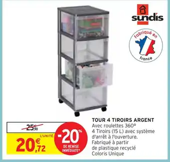Intermarché Sundis TOUR 4 TIROIRS ARGENT offre