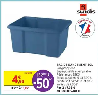 Intermarché SUNDIS BAC DE RANGEMENT 30L offre