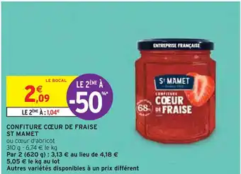 Intermarché ST MAMET CONFITURE CŒUR DE FRAISE offre