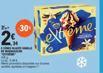 E.Leclerc 6 CÔNES GLACÉS VANILLE DE MADAGASCAR EXTRÊME offre