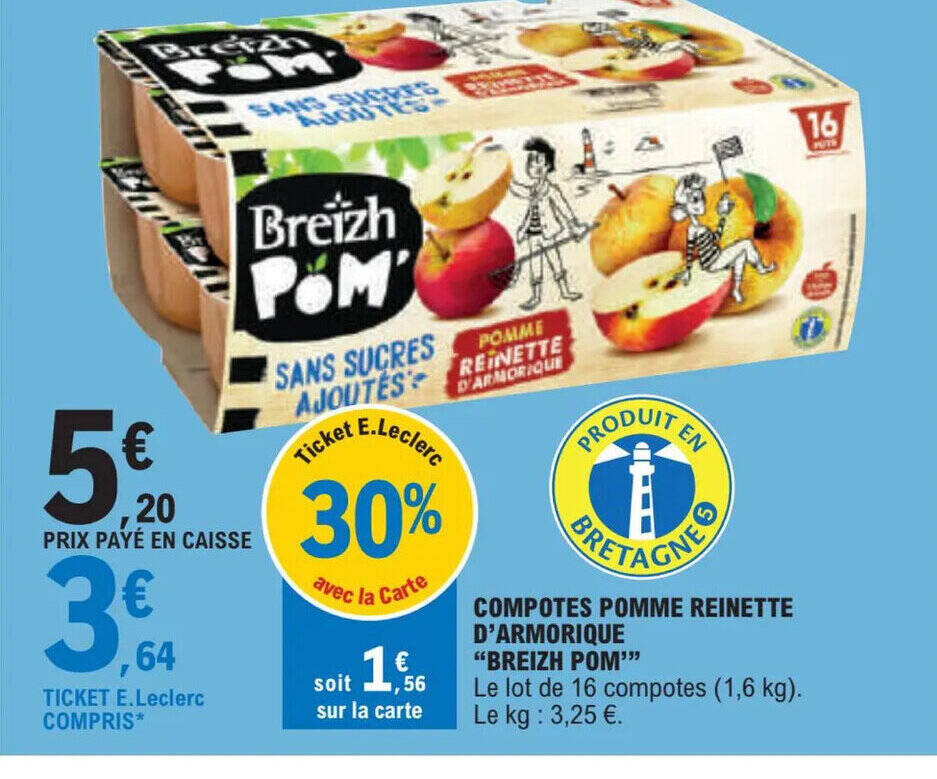 Promo COMPOTES POMME D'ARMORIQUE chez E.Leclerc
