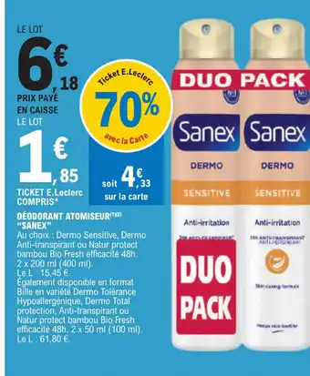 E.Leclerc DÉODORANT ATOMISEUR SANEX" offre