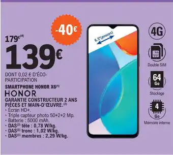 E.Leclerc SMARTPHONE HONOR X6 offre
