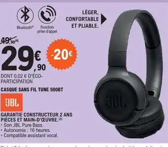 E.Leclerc CASQUE SANS FIL TUNE 500BT offre