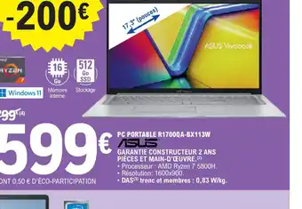 E.Leclerc PC PORTABLE R1700QA-BX113W ASUS offre
