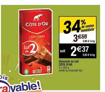 Cora x Carrefour Chocolat Au Lait Côte D'or 34% De Remise Immédiate offre