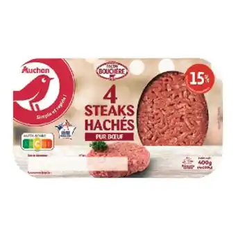 Auchan 4 Steaks Hachés Pur Bœuf Façon Bouchère Auchan offre
