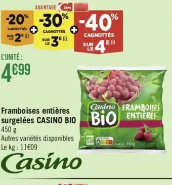 Géant Casino Framboises entières surgelées CASINO BIO BIO ENTIERES offre
