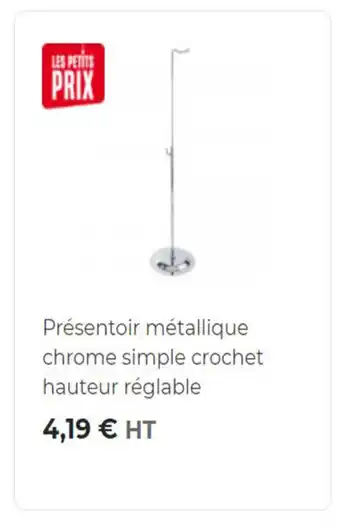 Présentoir métallique chrome simple crochet hauteur réglable