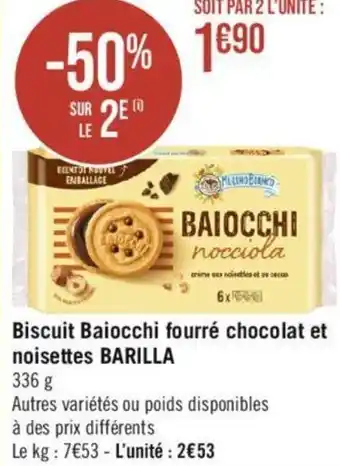 Géant Casino Biscuit Baiocchi fourré chocolat et noisettes BARILLA offre