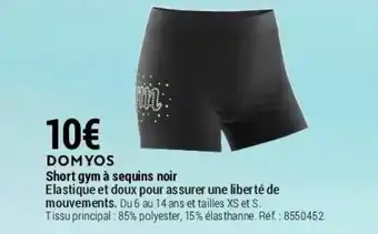 Decathlon Short gym à sequins noir offre