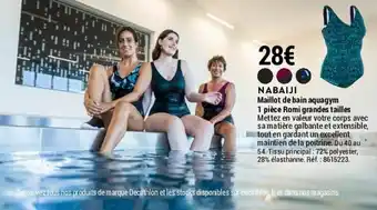Decathlon NABAIJI maillot de bain aquagym 1 pièce romi grandes tailles offre
