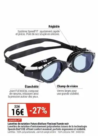 Decathlon Lunettes de natation futura biofuse flexiseal fumée noir offre
