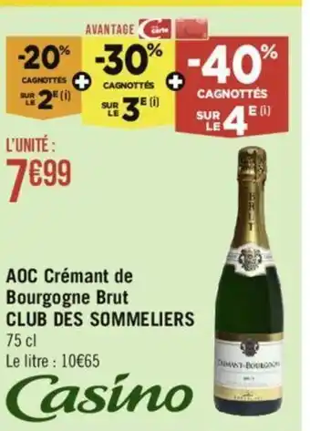 Géant Casino AOC Crémant de Bourgogne Brut CLUB DES SOMMELIERS 75 cl offre