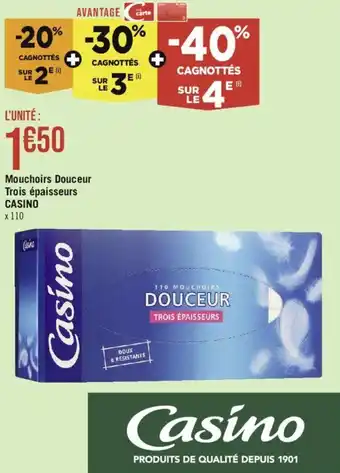 Géant Casino Mouchoirs Douceur Trois épaisseurs CASINO offre