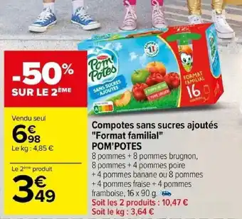 Carrefour Compotes sans sucres ajoutés "Format familial" POM'POTES offre
