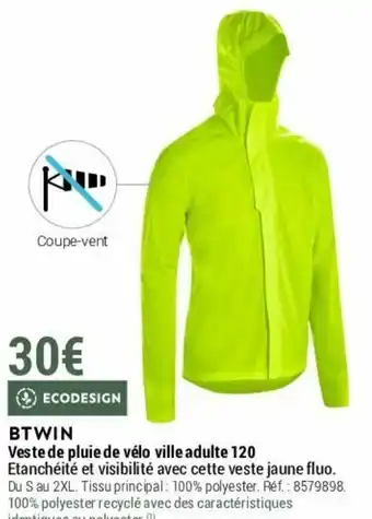 Decathlon BTWIN Veste de Pluie de Vélo Ville Adulte 120 offre