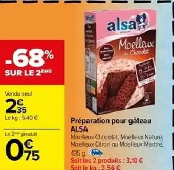 Carrefour Préparation pour gâteau ALSA offre