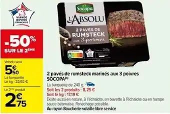 Carrefour 2 pavés de rumsteck marinés aux 3 poivres SOCOPA) offre