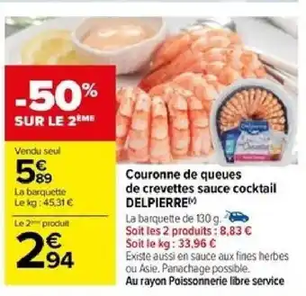 Carrefour Couronne de queues de crevettes sauce cocktail DELPIERRE offre
