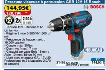 Perceuse Visseuse à Percussion GSB 12V-15 Bosch