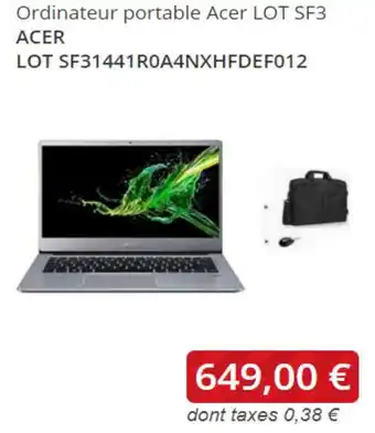 Ordinateur portable Acer LOT SF3