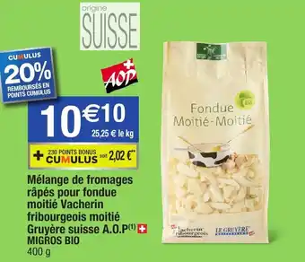 Migros Mélange de fromages râpés pour fondue moitié Vacherin offre