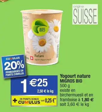 Yogourt nature Migros Bio