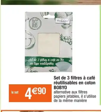 Set De 3 Filtres a Cafpuréée Réutilisables En Coton Bobyo