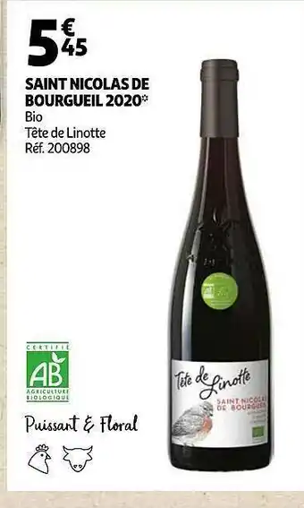 Auchan Saint Nicolas De Bourgueil 2020 Bio Tête De Linotte offre